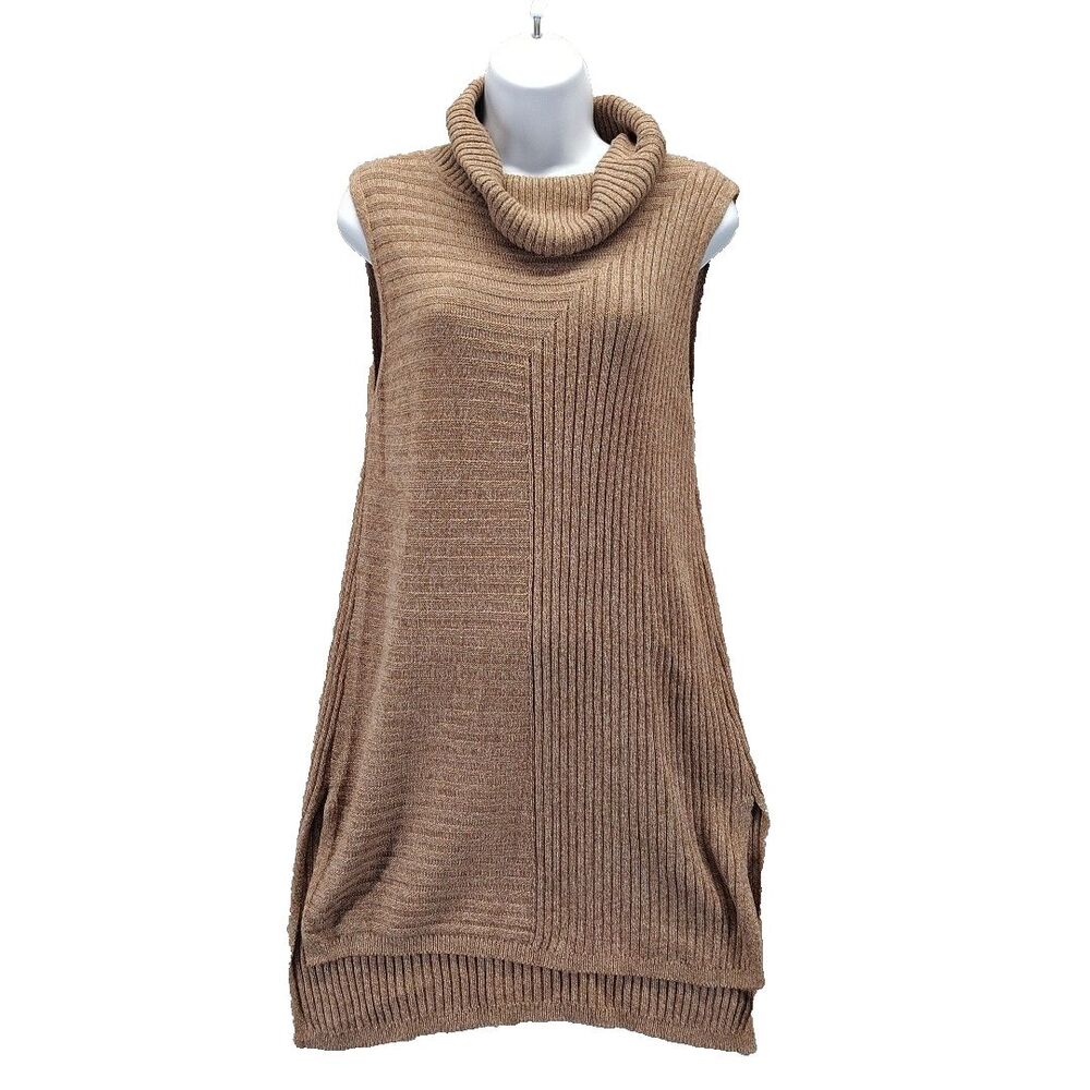 Stylus Womens Sz M Brown Stretchy Ribbed Knit Cowl Neck Sleeveless Sweater Top